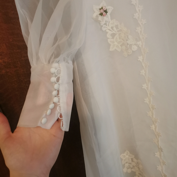 Vintage 60s Wedding Dress Long Veil Train Ruffles Floral Lace Barbie Pink 1960 - Picture 10 of 16